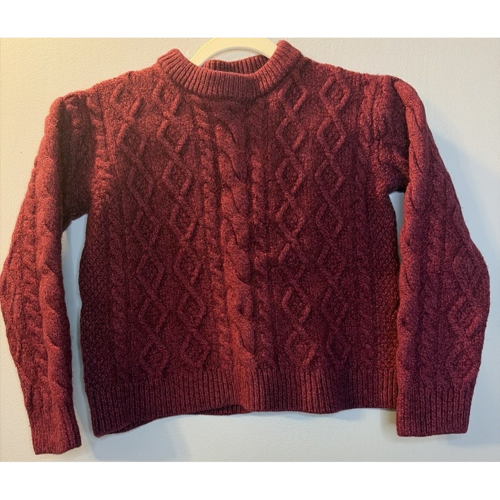Shades Of Aran Burgundy Cable Knit Sweater 100% Merino Wool Kids Sm Outdoors - Picture 2 of 9